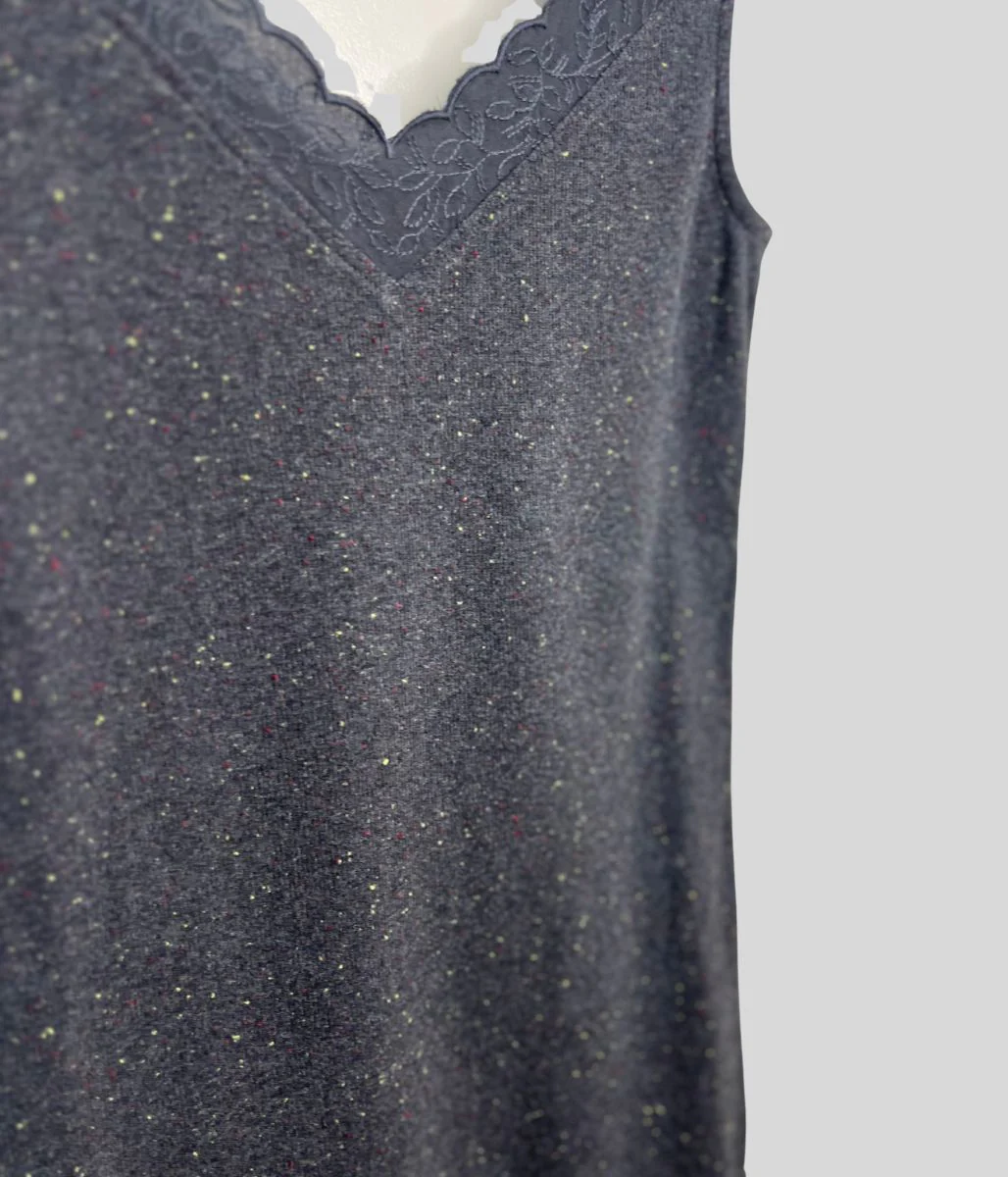 Speckled Grey Sea Breeze Lace Trim Vest Top - Image 2