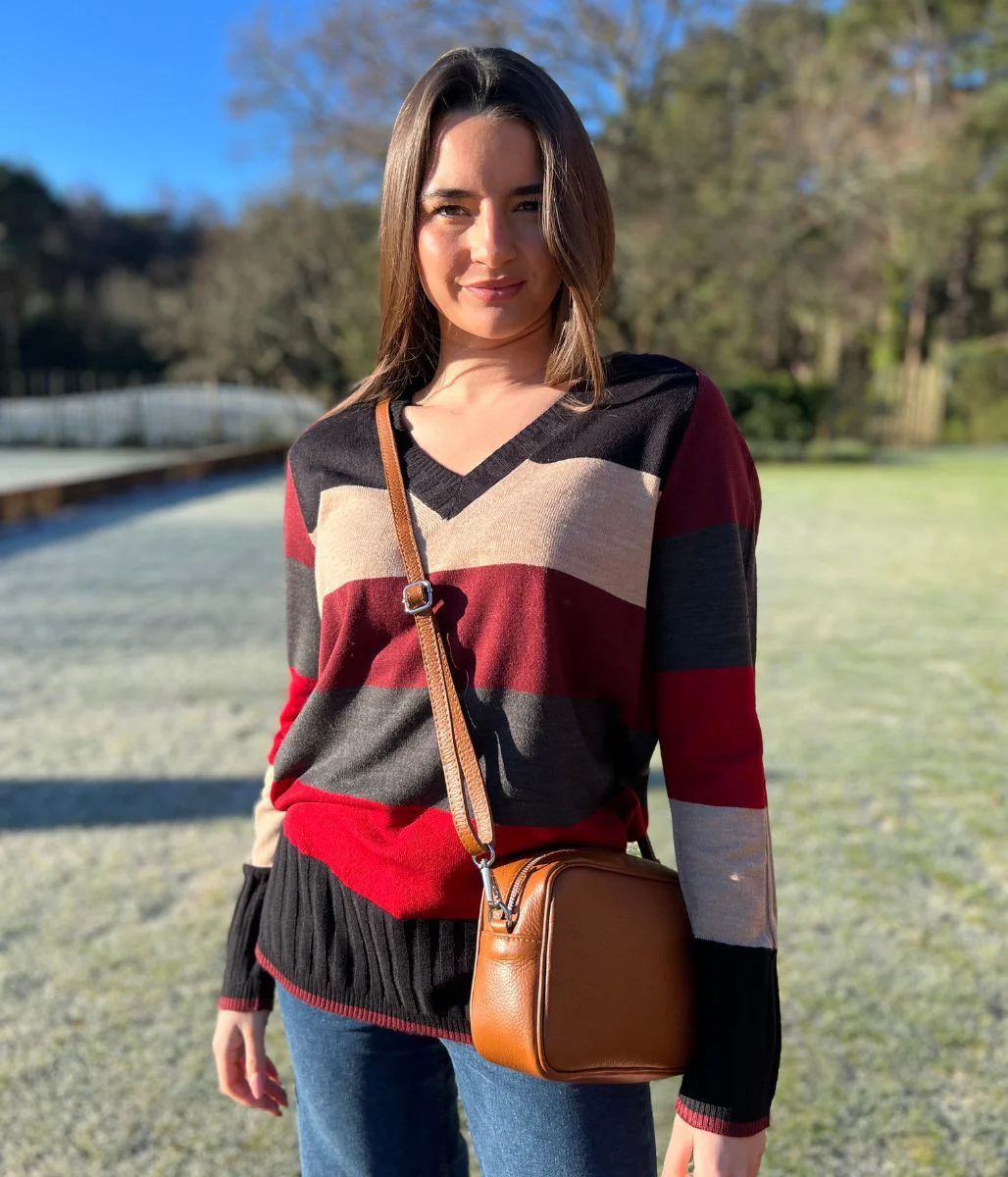 Striped Longline V Neck Tunic Jumper - Image 4