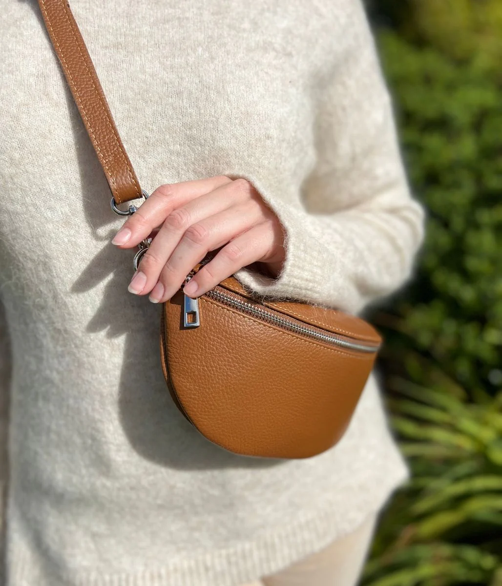 Tan Leather Sling Crossbody Bag - Image 4