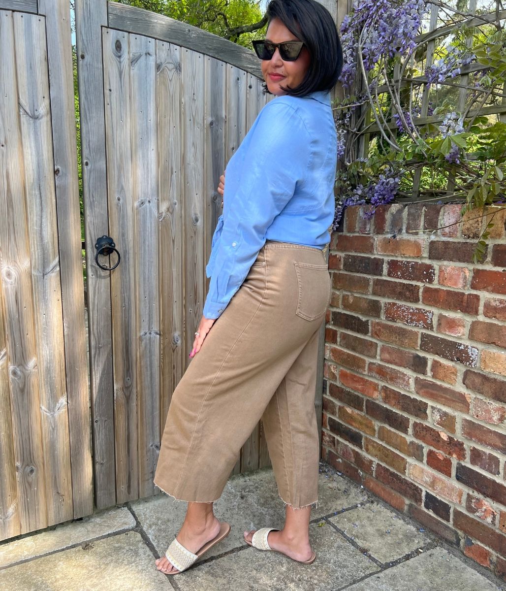 Tan Wide Leg Cropped Jeans - Image 4