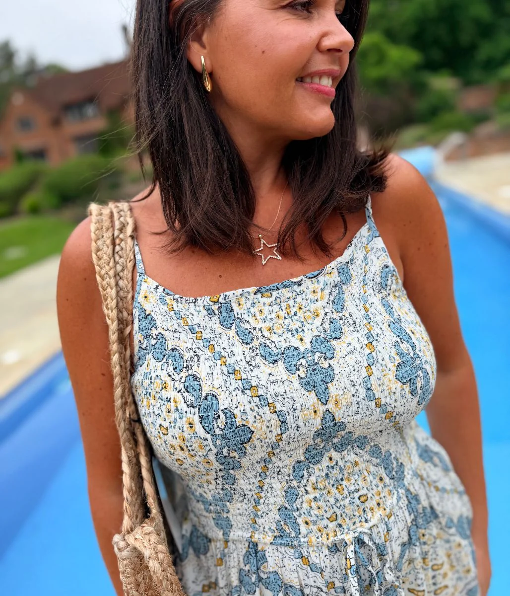 Tangier Blue Shirred Jumpsuit - Image 4