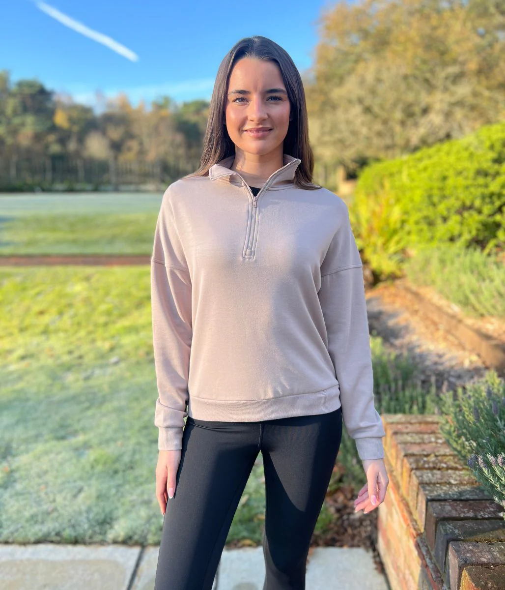 Taupe 1/2 Zip Sweatshirt - Image 4