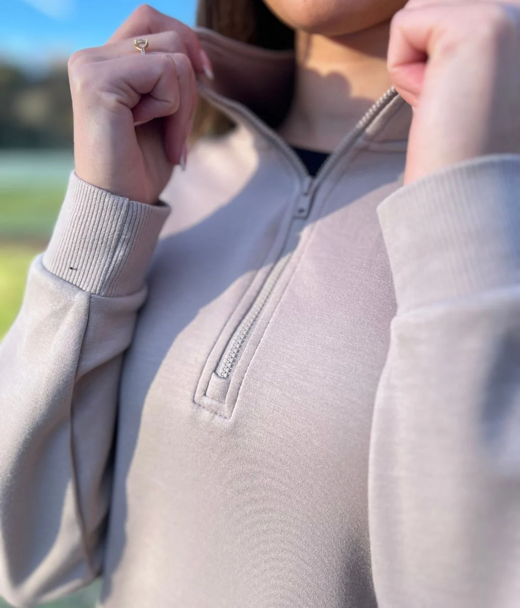 Taupe 1/2 Zip Sweatshirt - Image 5