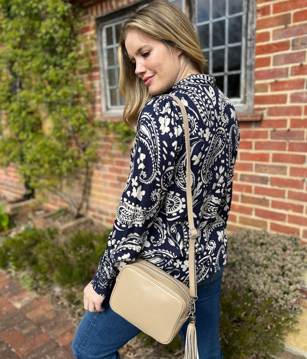 Taupe Leather Tassel Camera Bag - Image 2