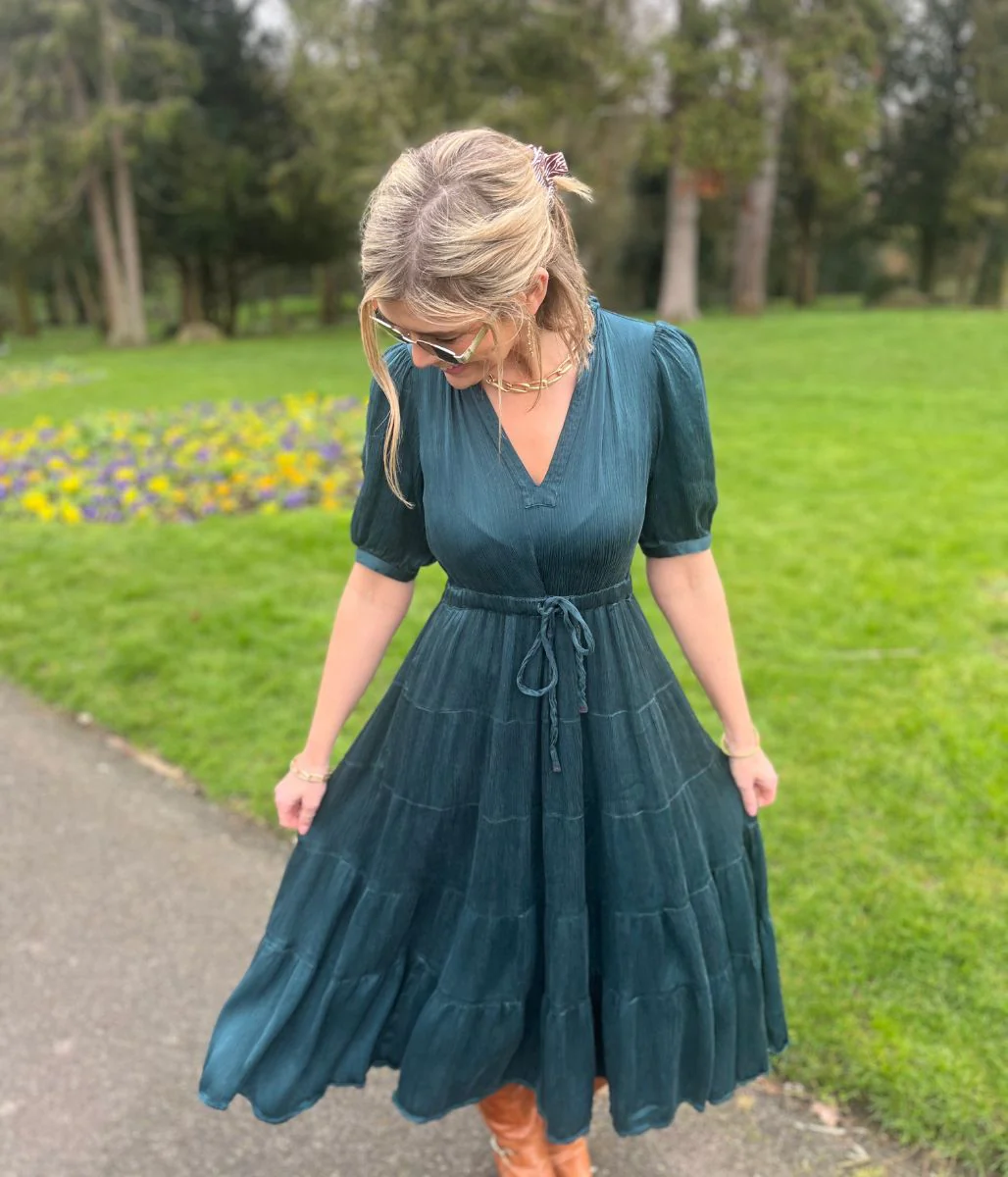 Teal Elle Tiered Satin Dress - Image 3