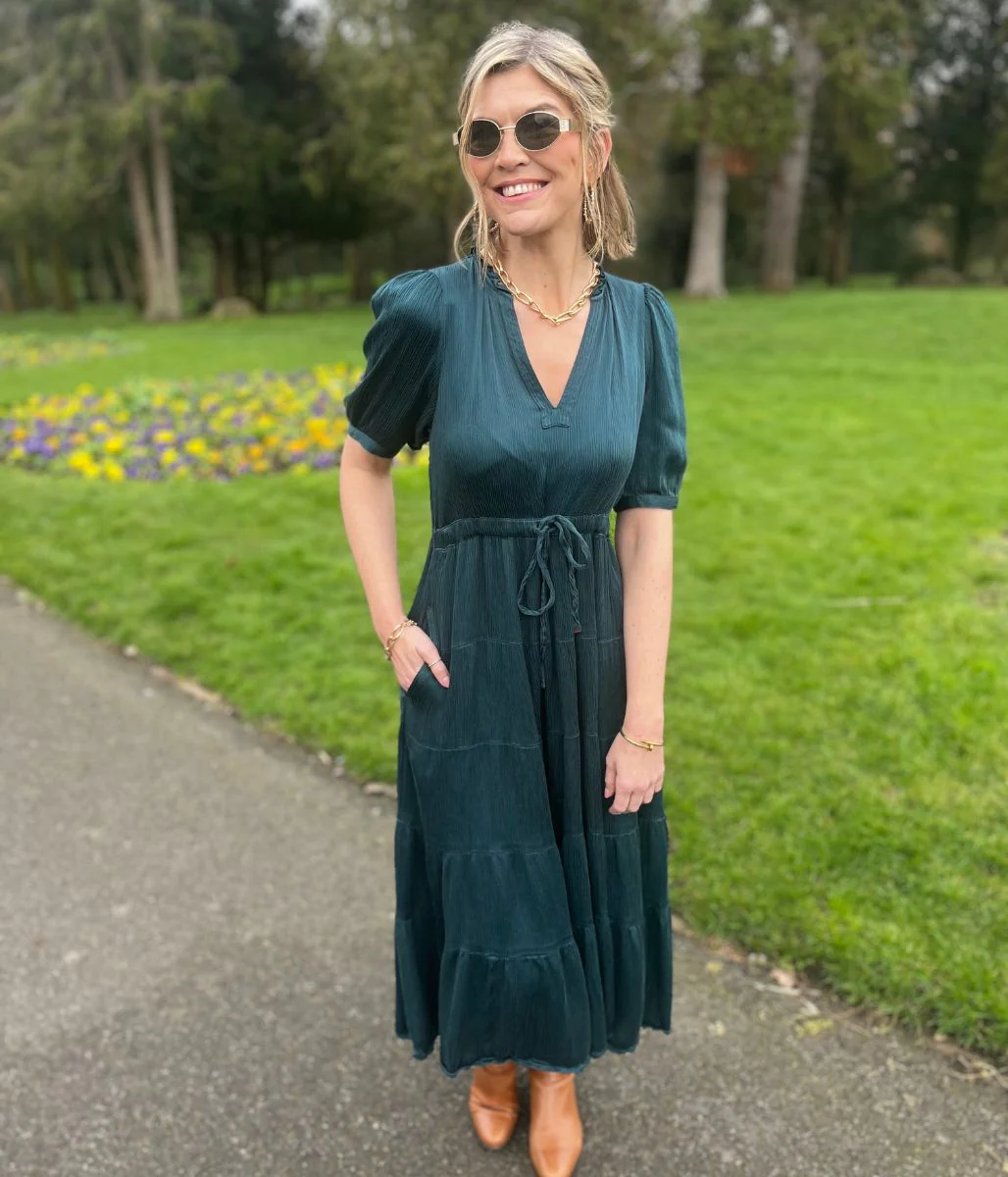 Teal Elle Tiered Satin Dress - Image 5