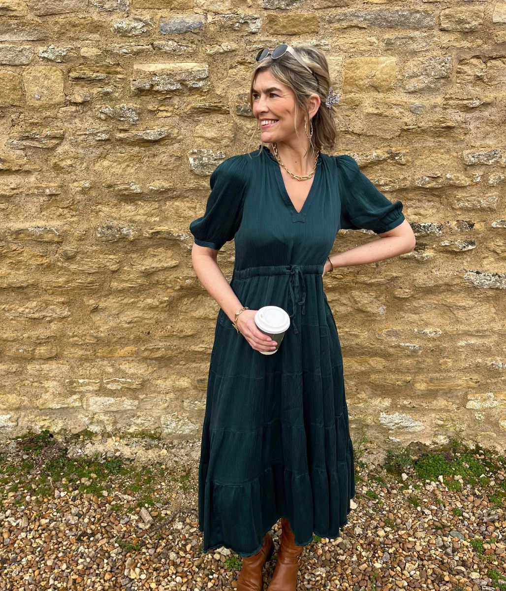 Teal Elle Tiered Satin Dress - Image 7