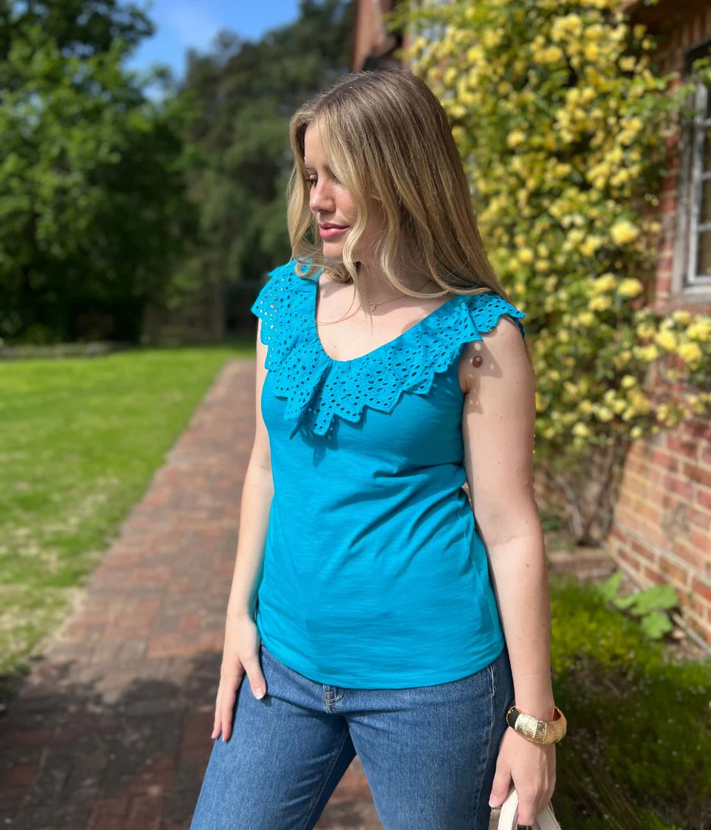 Turquoise Border Anglaise Vest Top - Image 4