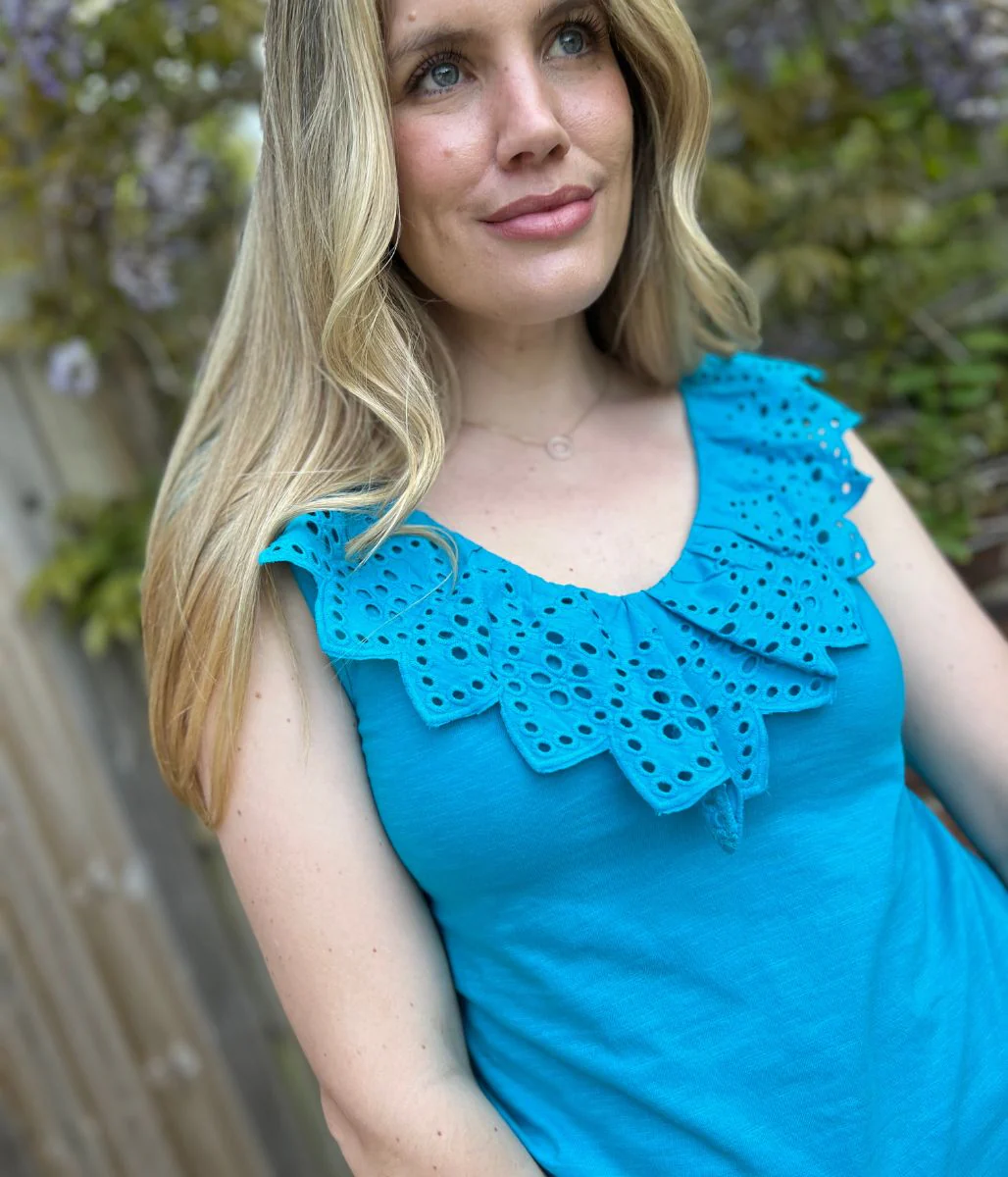 Turquoise Border Anglaise Vest Top - Image 7