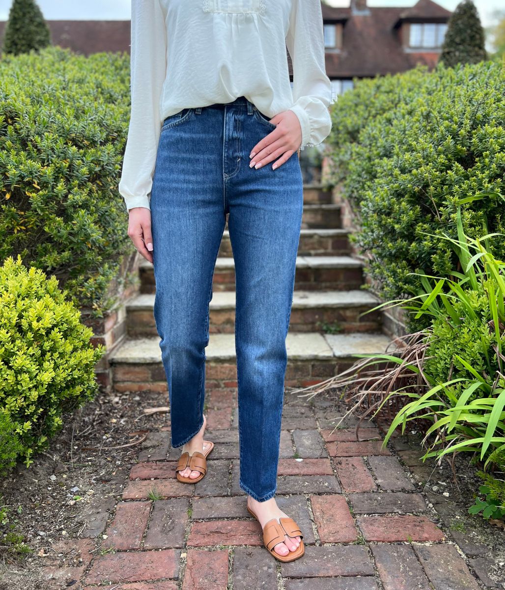 Vintage Wash Denim Straight Leg High Rise Jeans