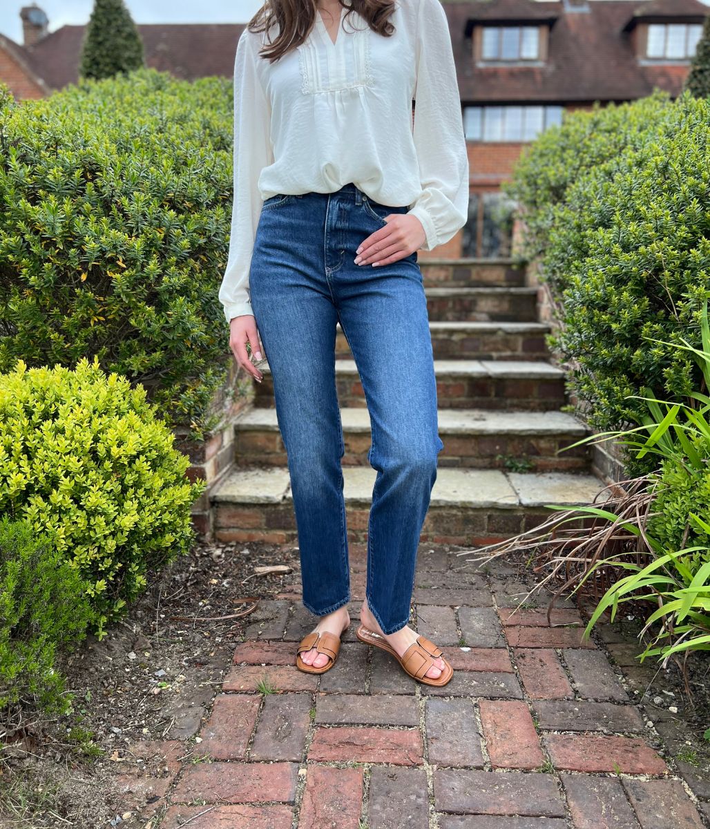 Vintage Wash Denim Straight Leg High Rise Jeans - Image 11