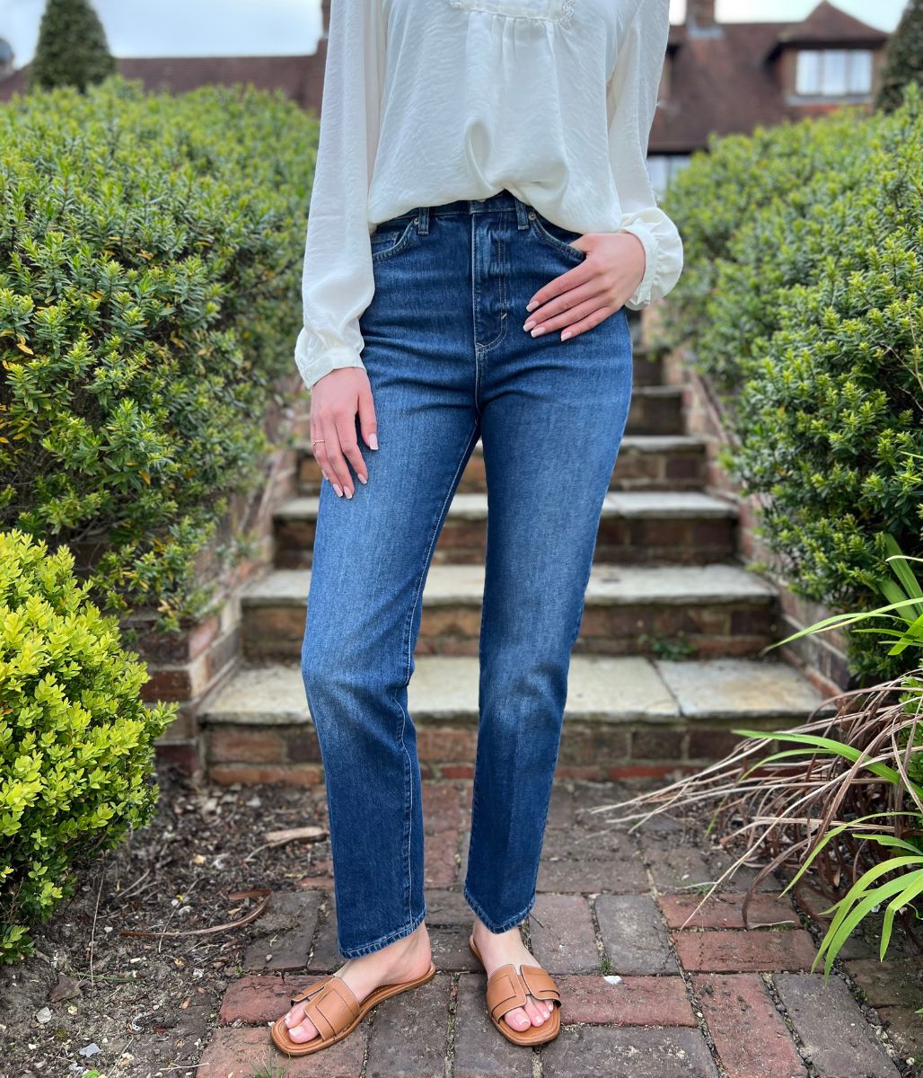 Vintage Wash Denim Straight Leg High Rise Jeans - Image 12
