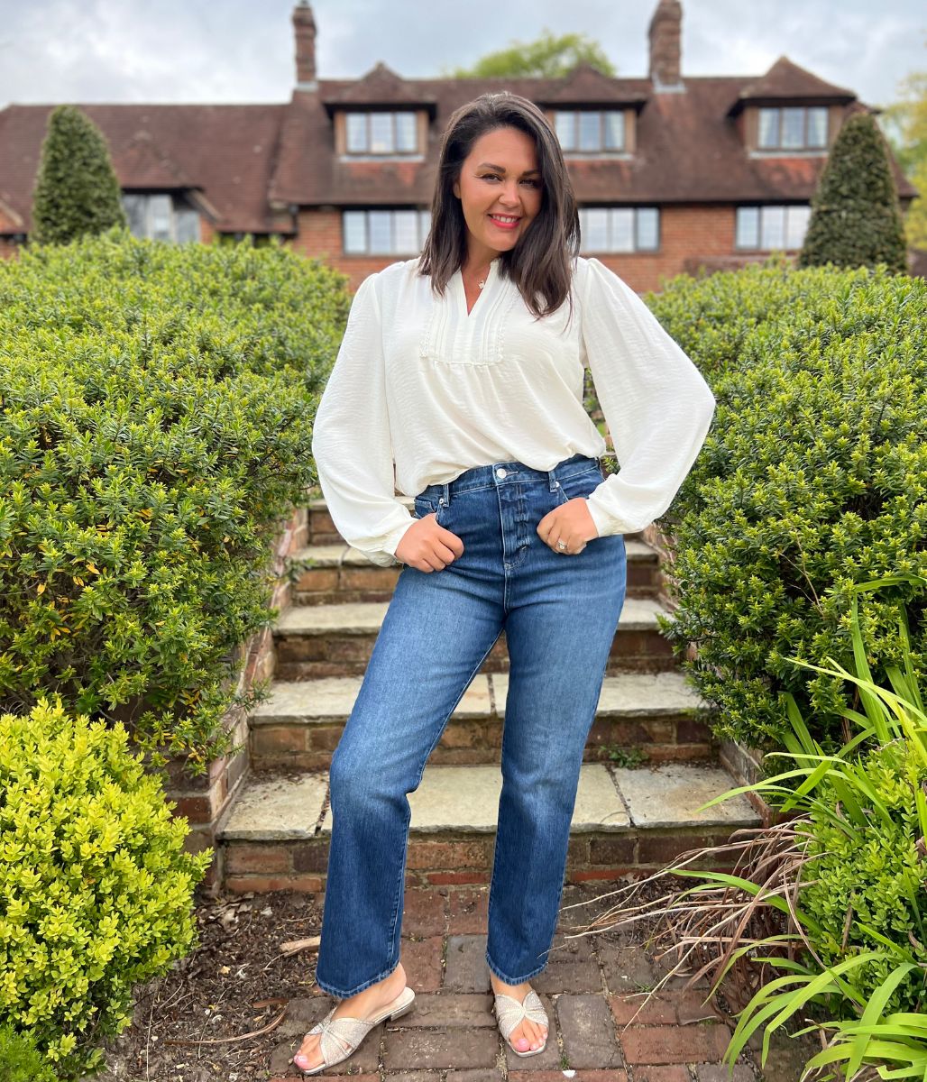 Vintage Wash Denim Straight Leg High Rise Jeans - Image 2