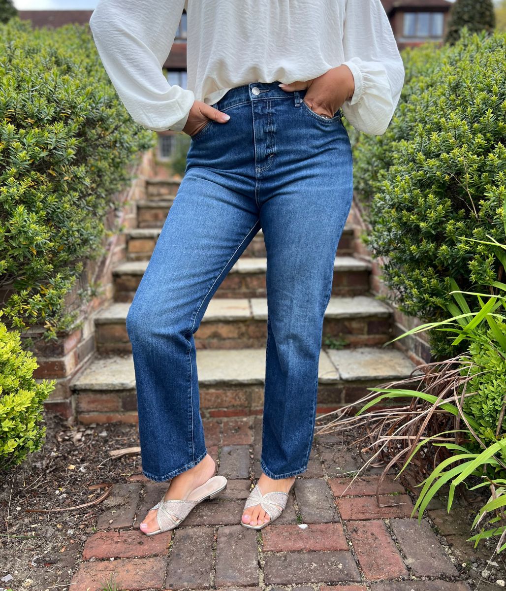 Vintage Wash Denim Straight Leg High Rise Jeans - Image 3
