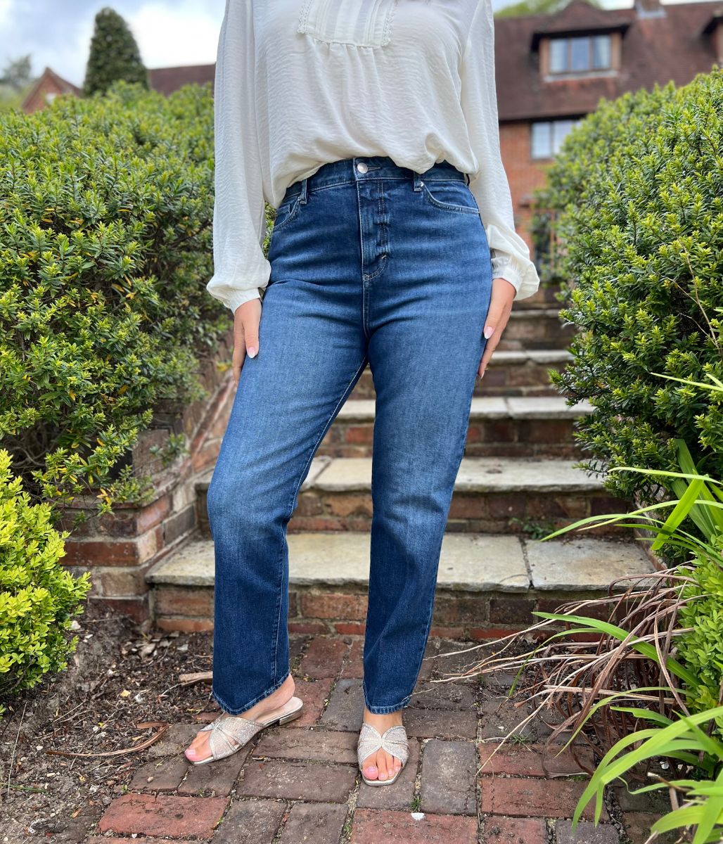 Vintage Wash Denim Straight Leg High Rise Jeans - Image 4