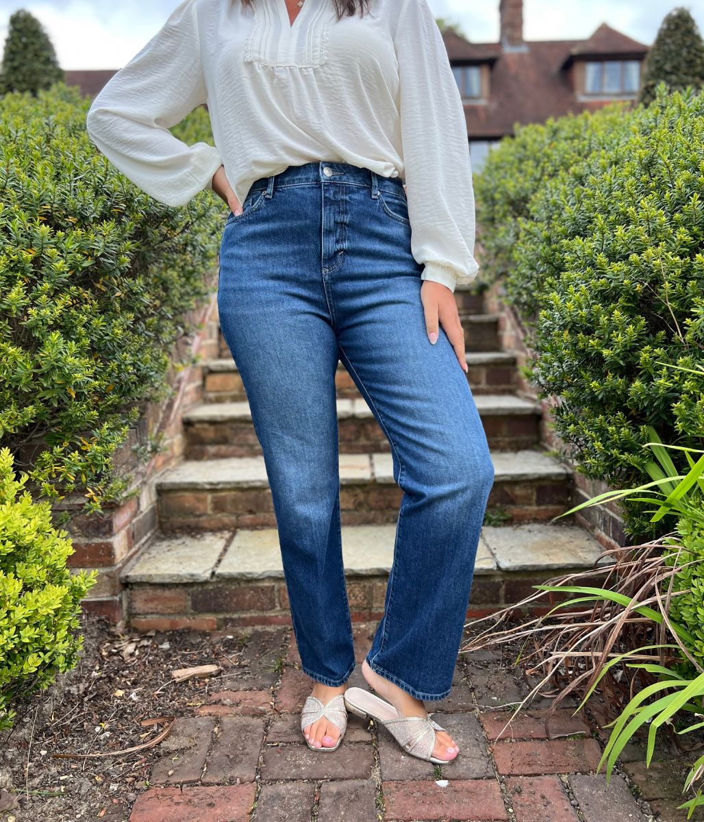 Vintage Wash Denim Straight Leg High Rise Jeans - Image 5