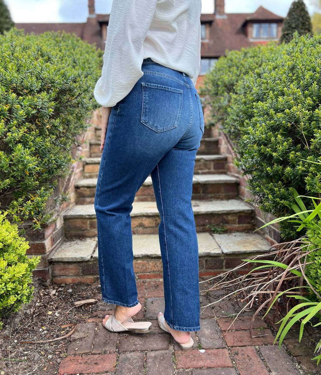 Vintage Wash Denim Straight Leg High Rise Jeans - Image 6