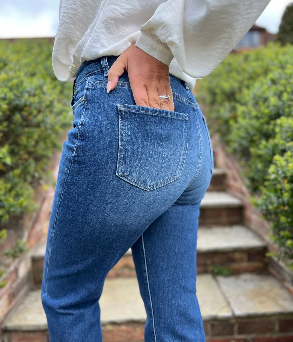 Vintage Wash Denim Straight Leg High Rise Jeans - Image 7
