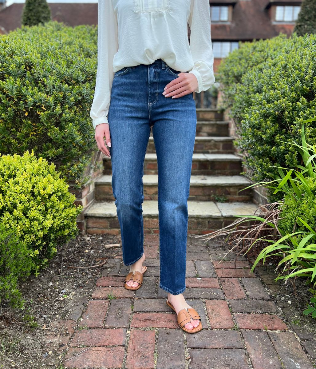 Vintage Wash Denim Straight Leg High Rise Jeans - Image 9