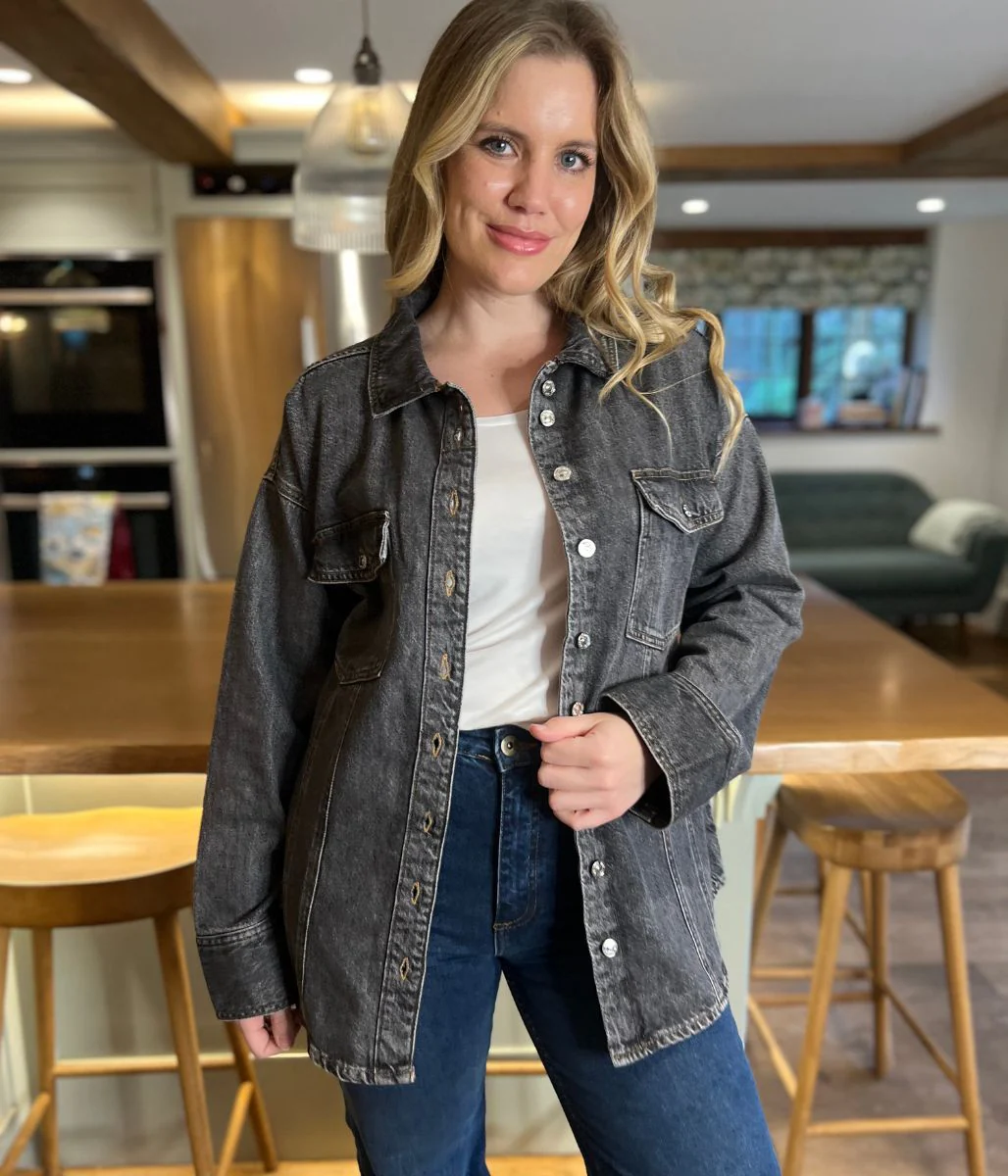 Washed Black Oversized Denim Shirt - Image 8