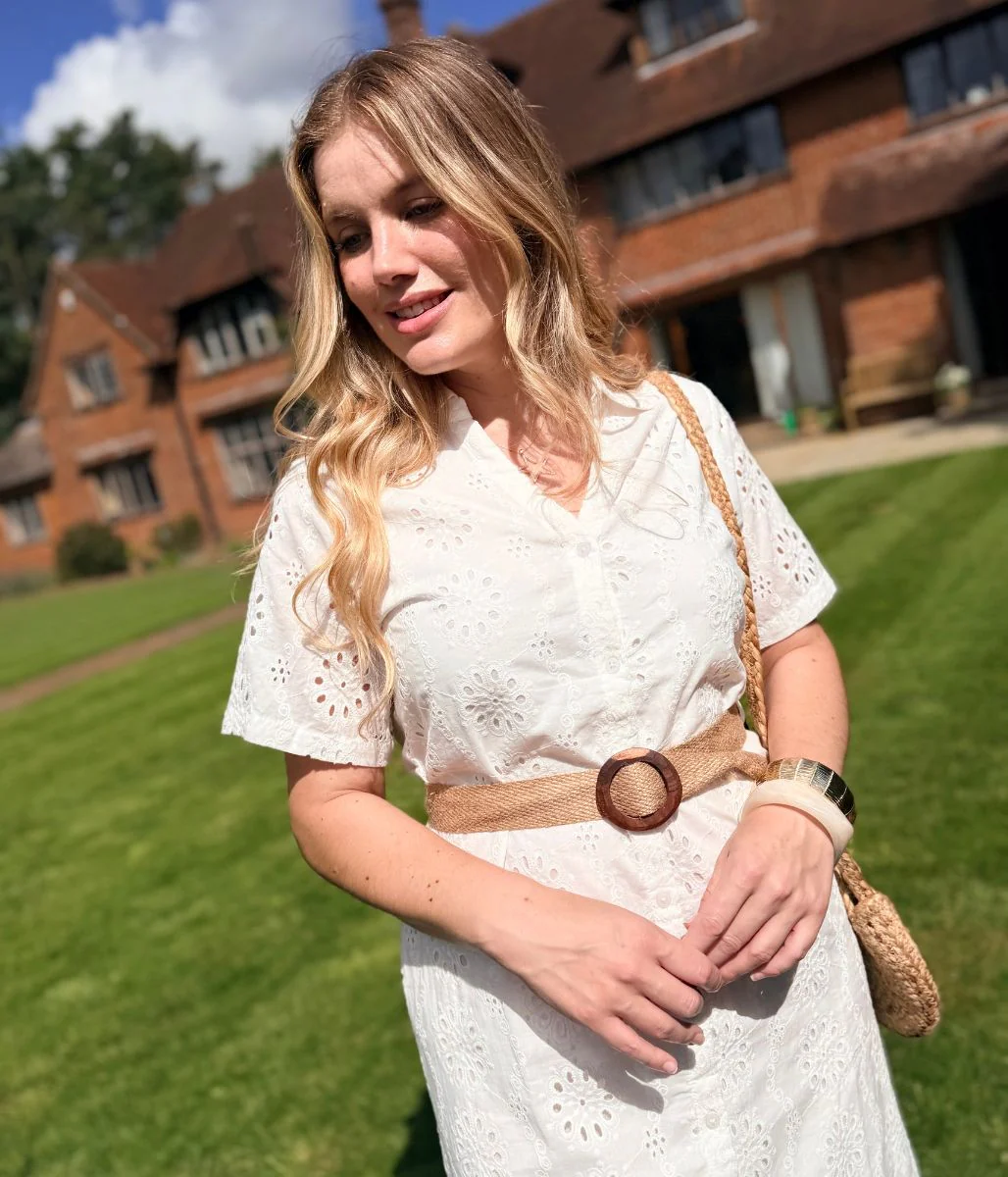 White Belted Broderie Anglaise Shirt Dress - Image 3