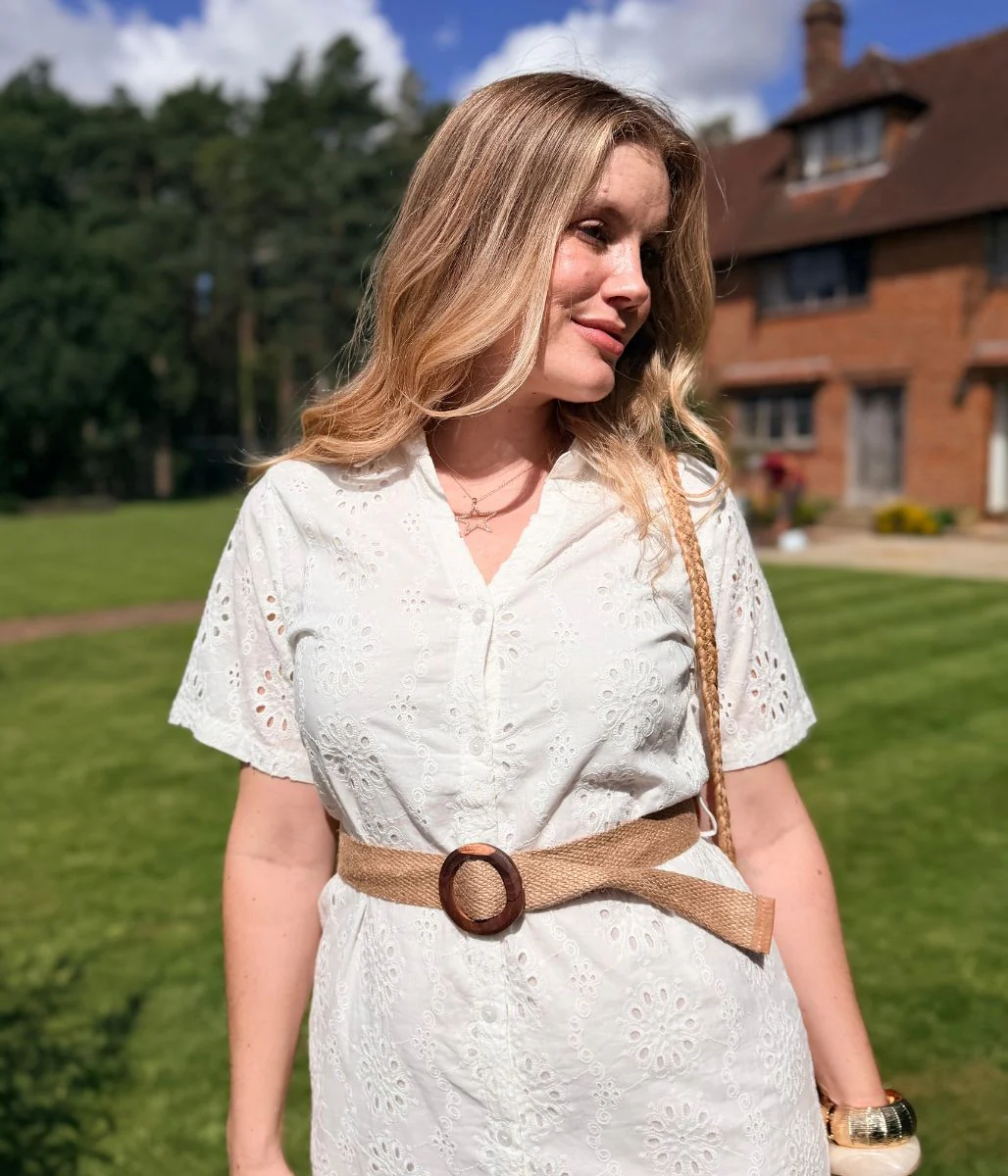White Belted Broderie Anglaise Shirt Dress - Image 6