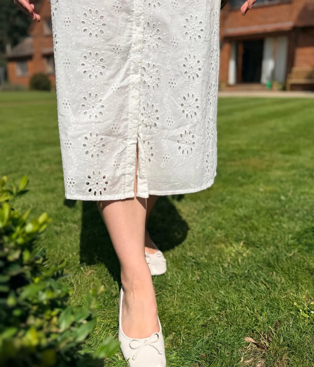 White Belted Broderie Anglaise Shirt Dress - Image 8