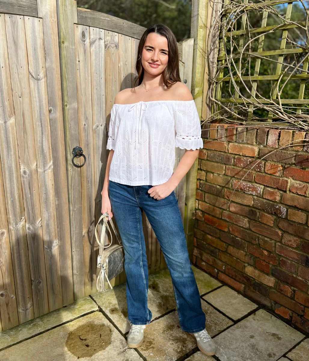 White Broderie Short Sleeve Ric Rac Top - Image 7