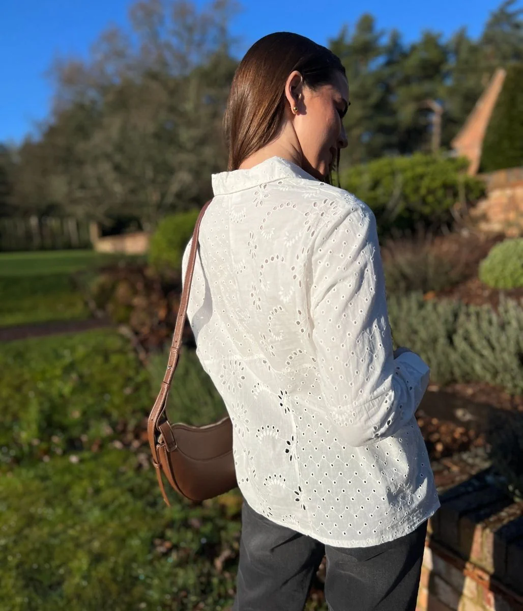 White Broiderie Anglaise Cotton Shirt - Image 10