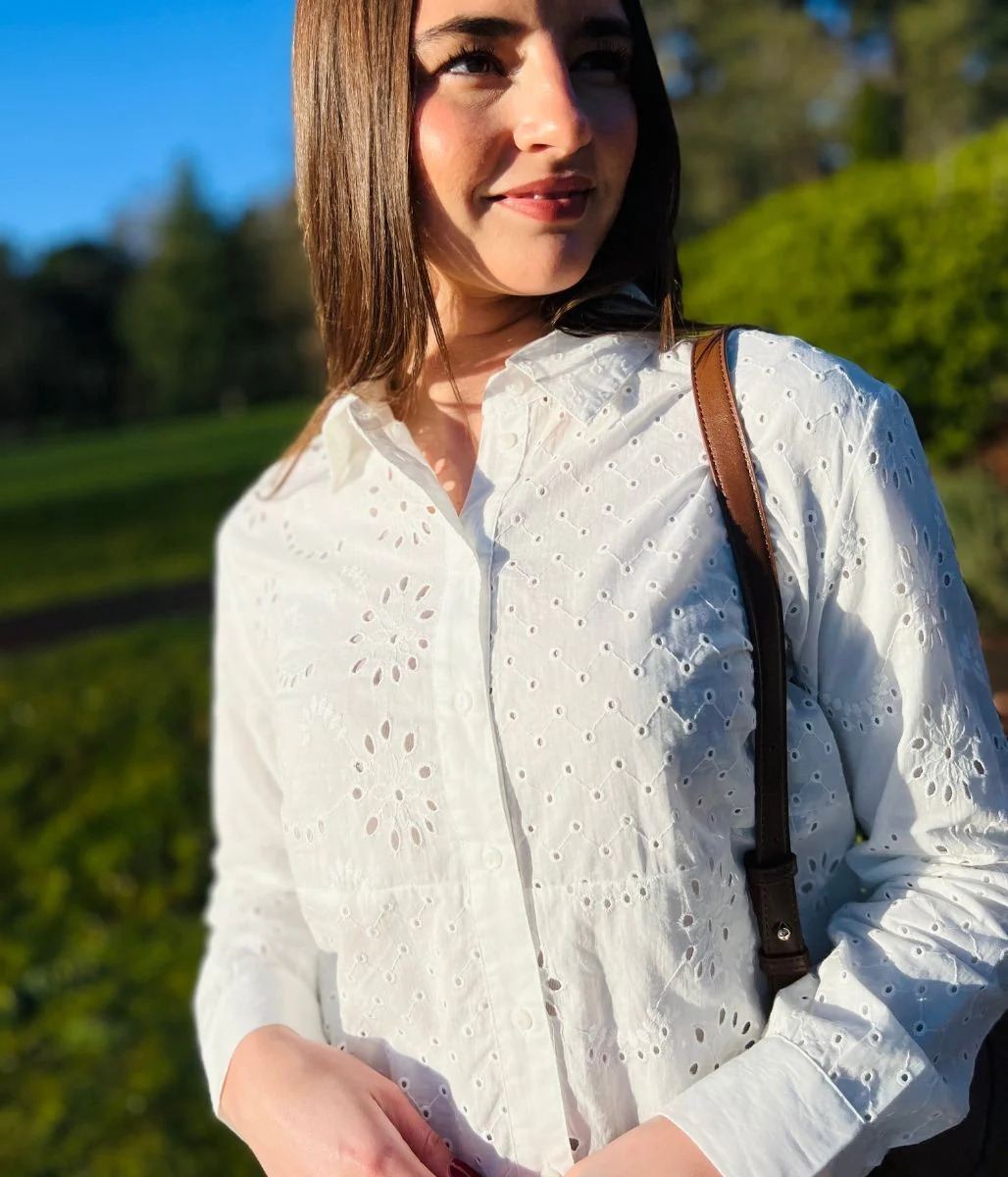 White Broiderie Anglaise Cotton Shirt - Image 11