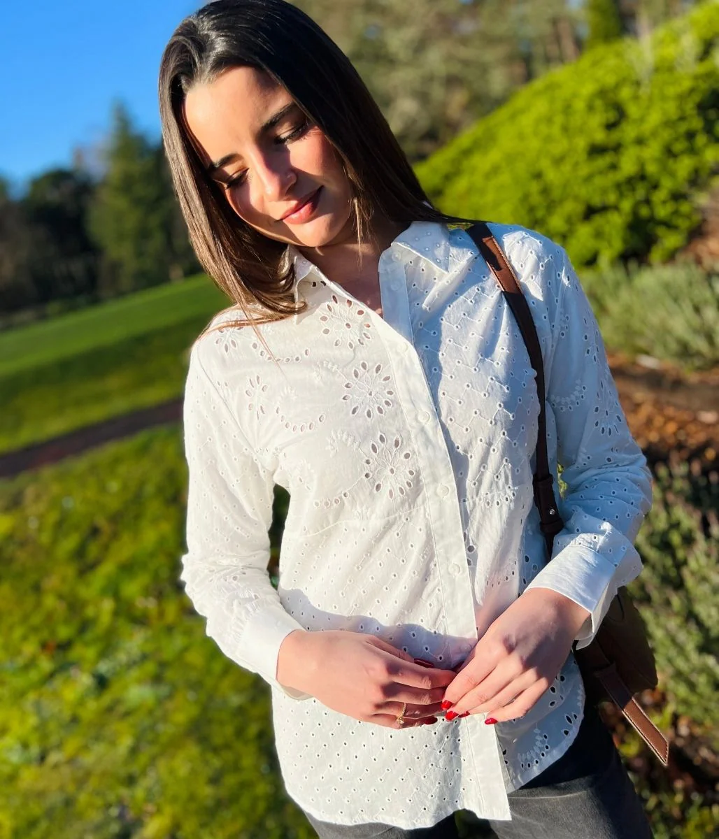 White Broiderie Anglaise Cotton Shirt - Image 6