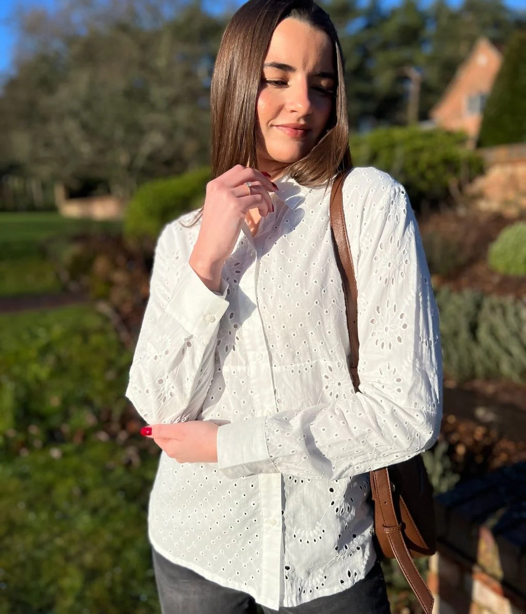 White Broiderie Anglaise Cotton Shirt - Image 9