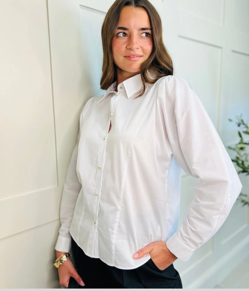 White Paneled Shirt Cotton Rich - Image 6