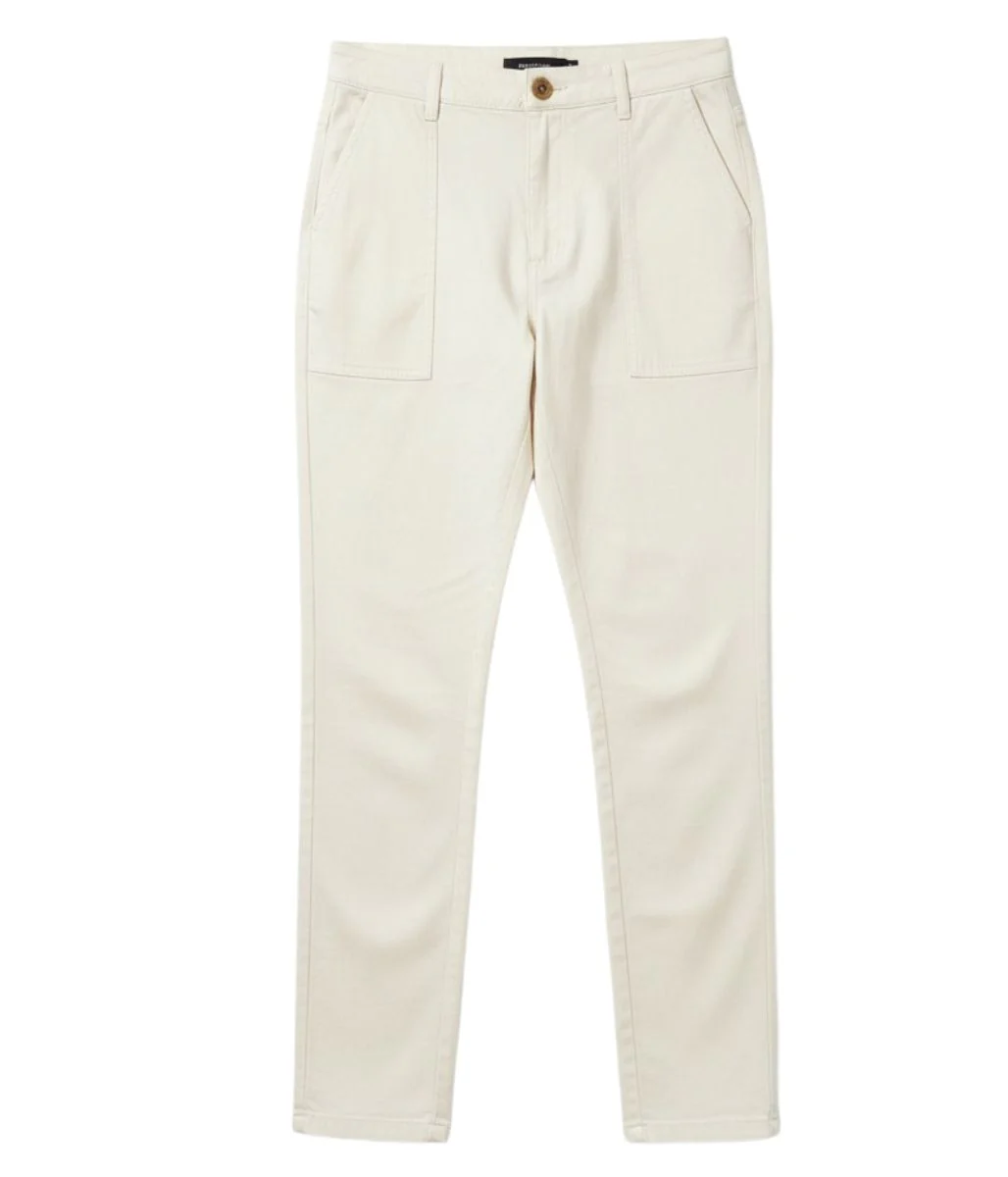 Ivory Cotton Twill Straight Trousers