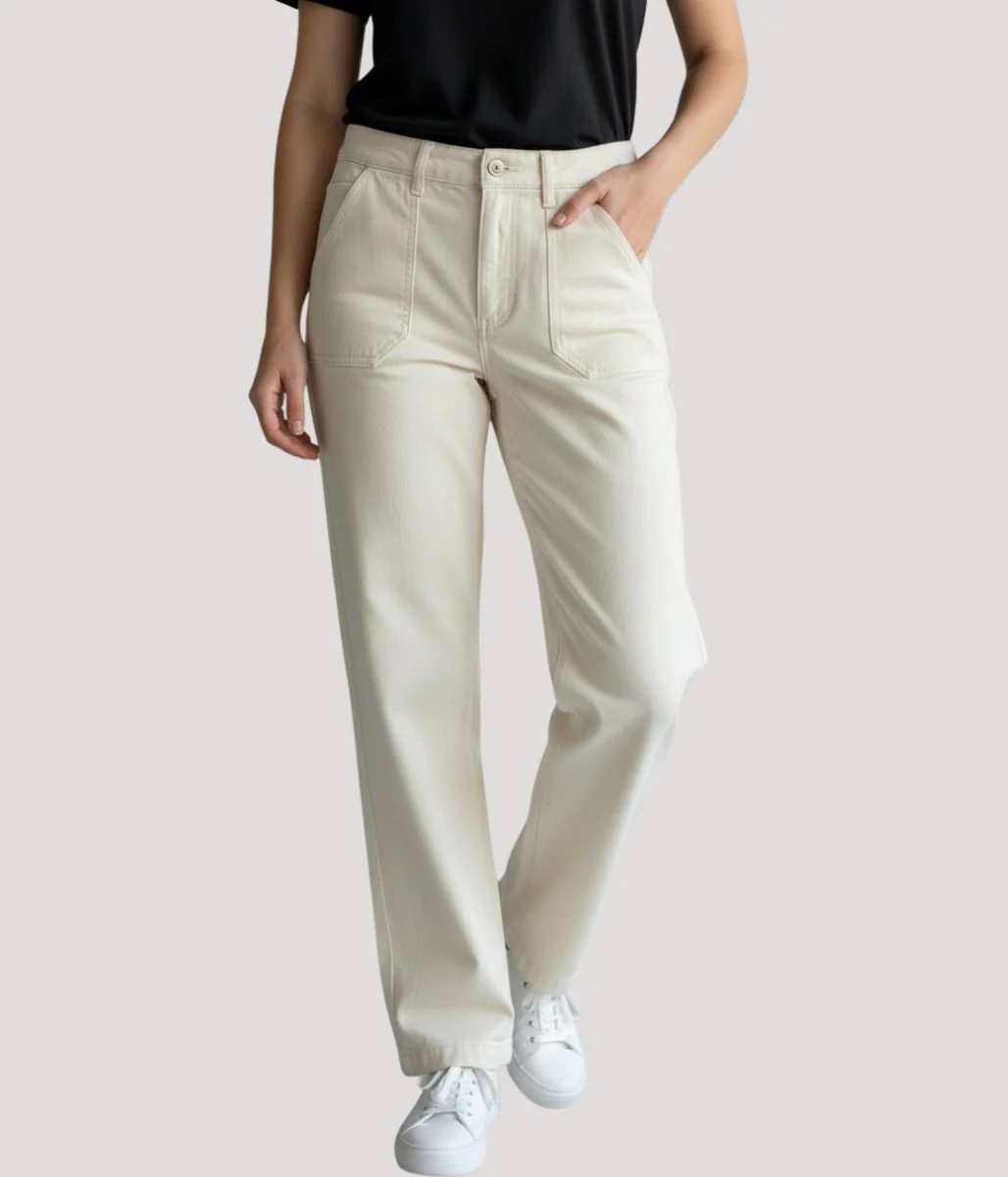 Ivory Cotton Twill Straight Trousers - Image 6