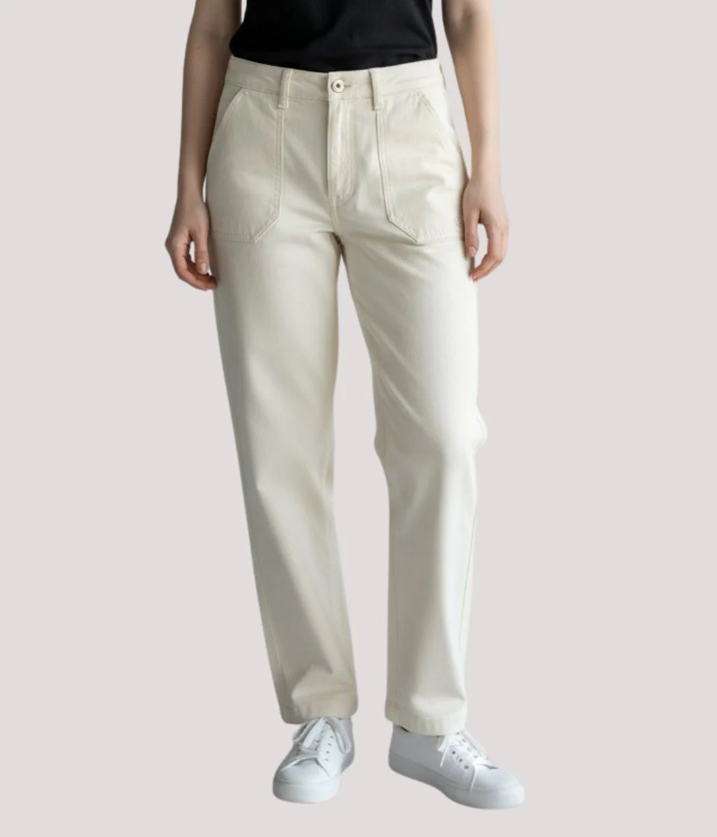 Ivory Cotton Twill Straight Trousers - Image 7