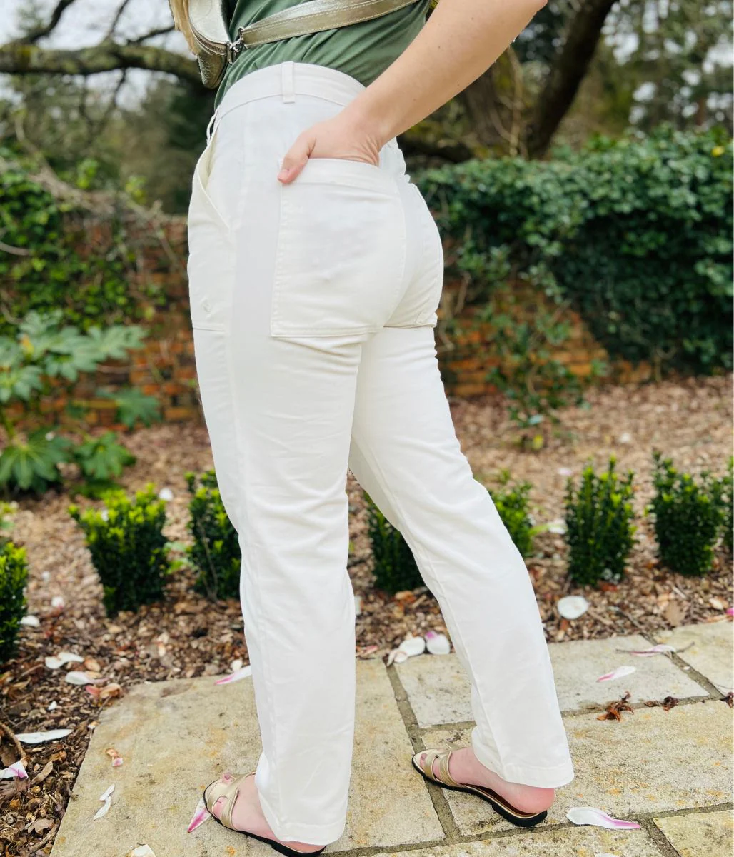 Ivory Cotton Twill Straight Trousers - Image 8