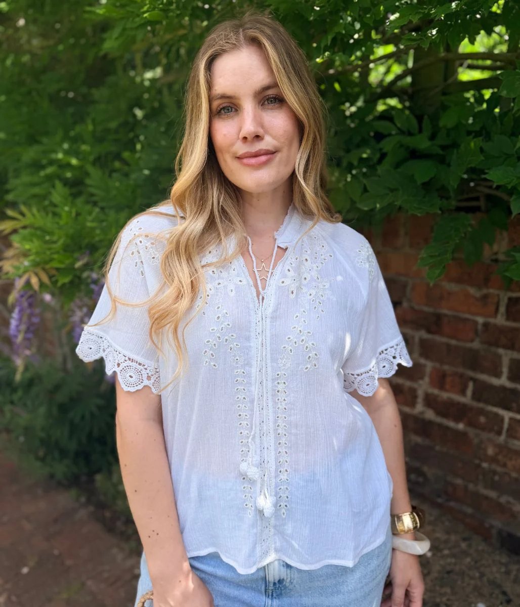 White Embroidered Tassel Top - Image 6