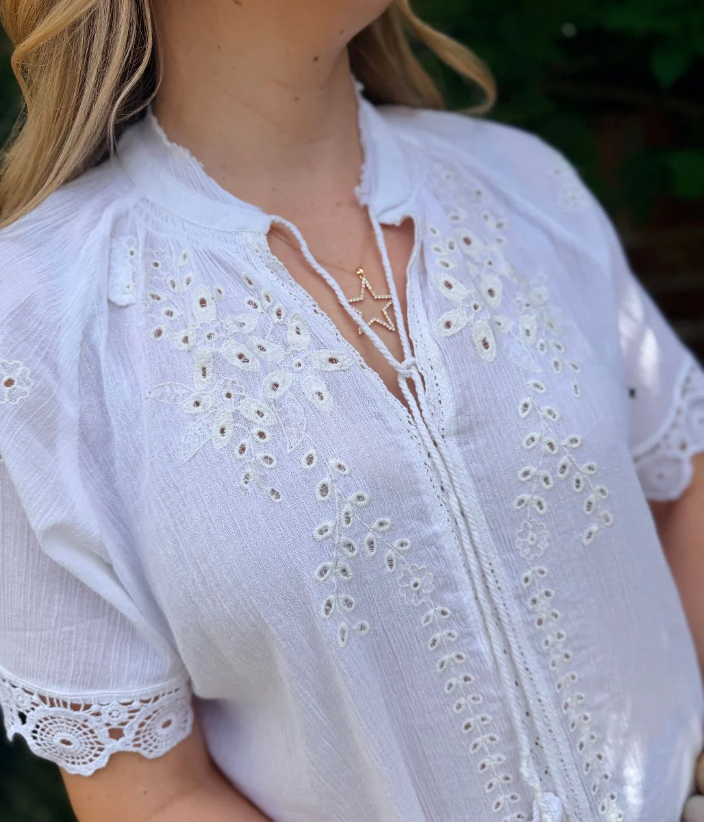 White Embroidered Tassel Top - Image 8