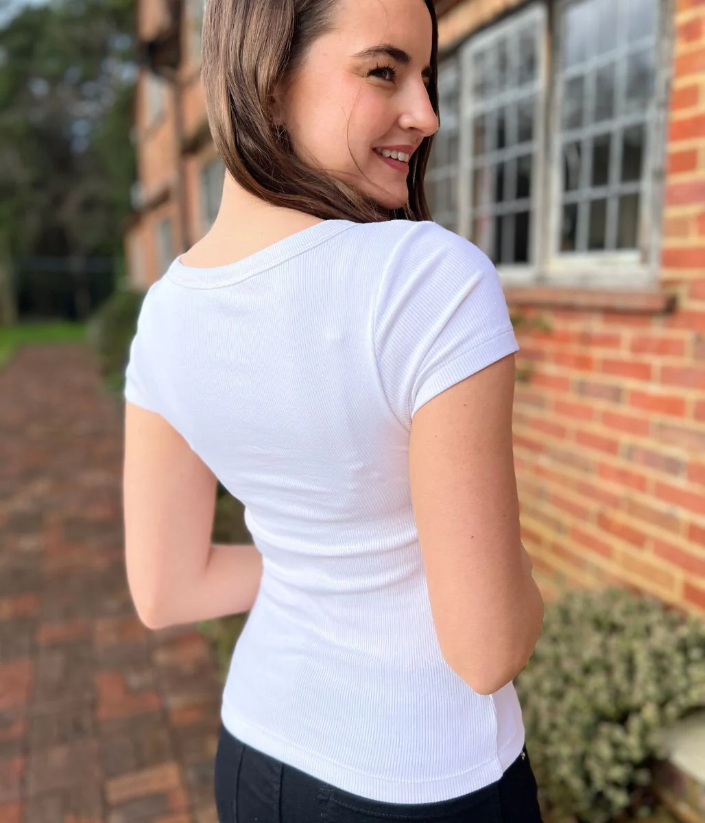 White Hidden Support Ribbed T Shirt - Image 2