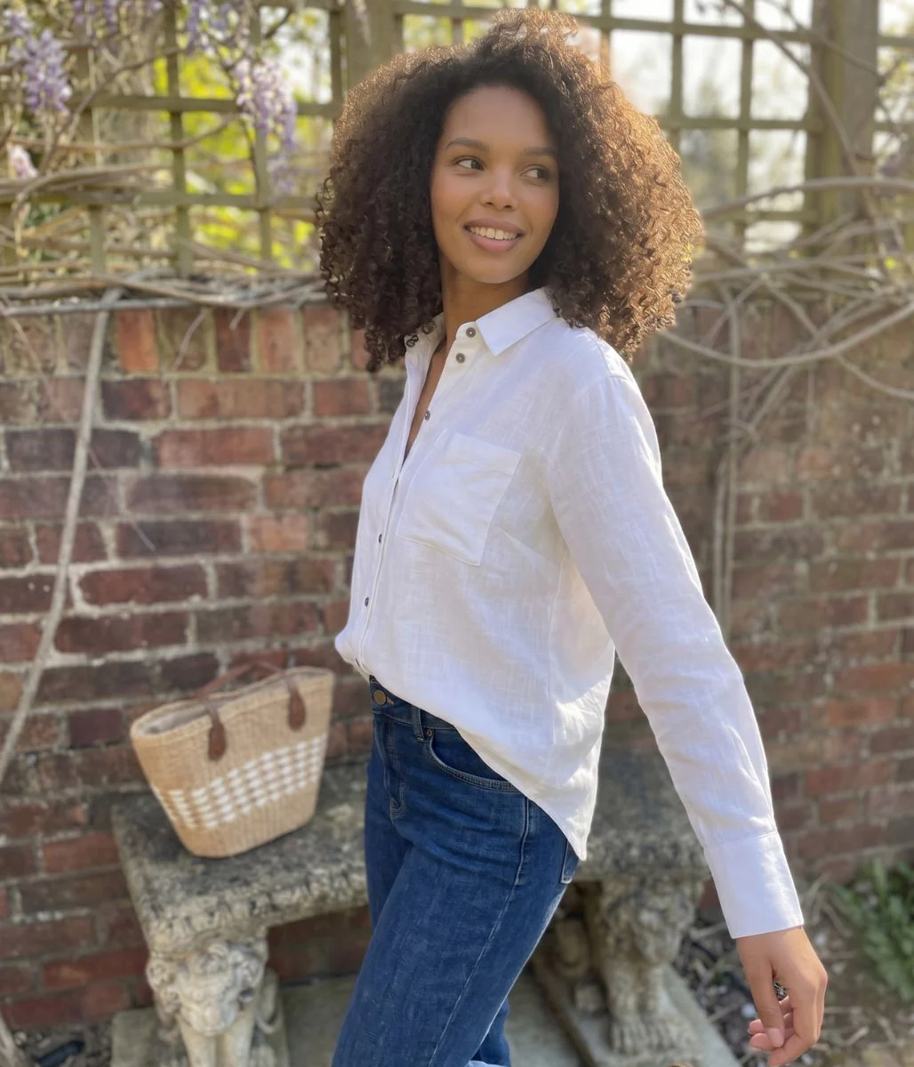 White Linen Blend Shirt - Image 3