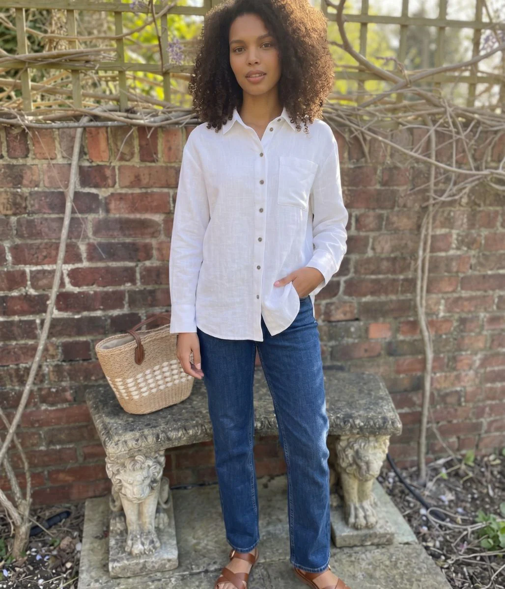 White Linen Blend Shirt - Image 4