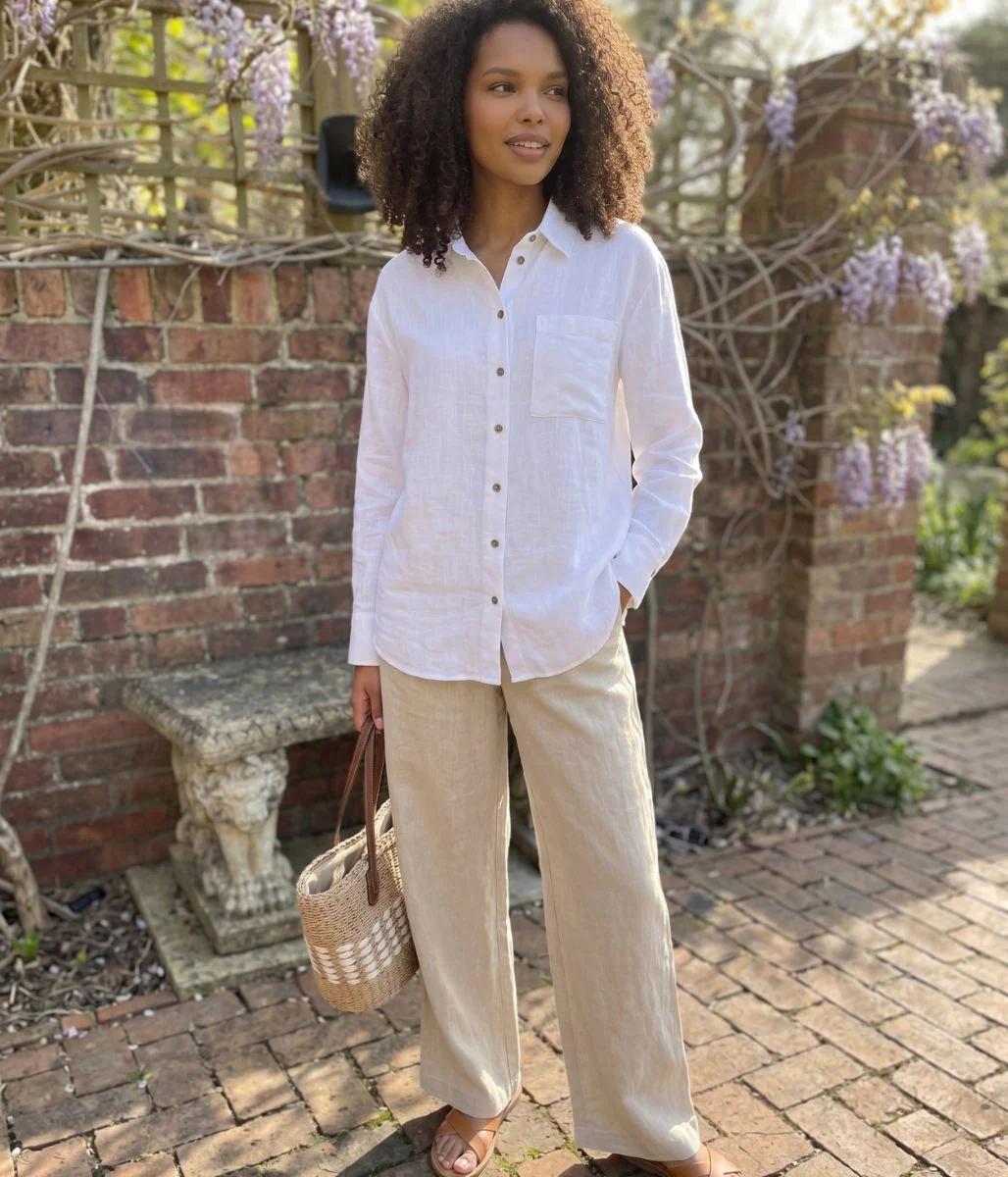 White Linen Blend Shirt - Image 5