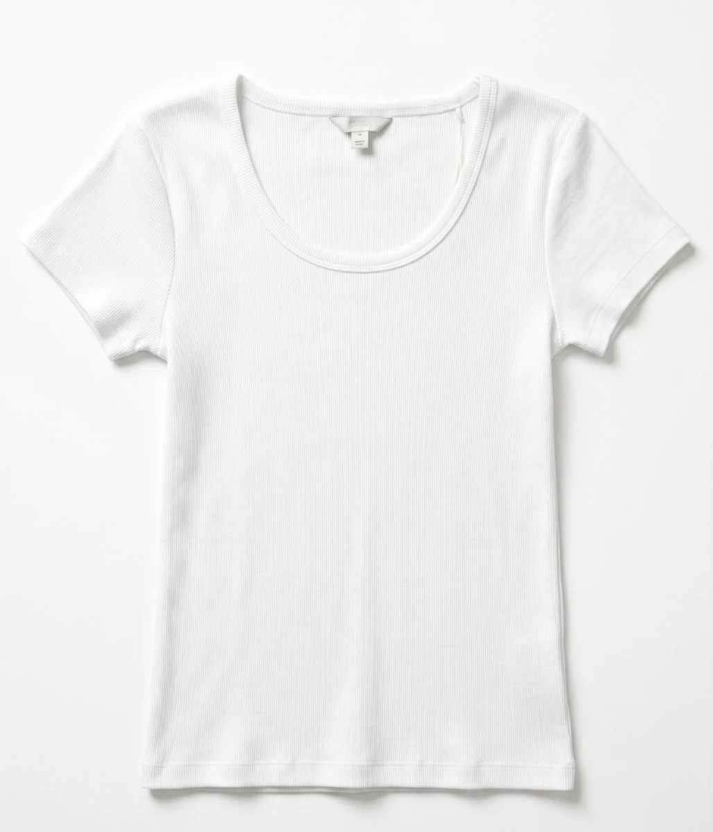 White Ribbed Scoop Neck T Shirt - Image 2