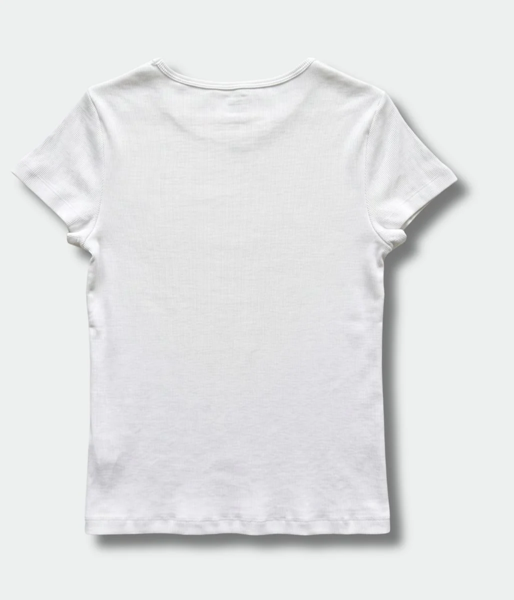 White Ribbed Scoop Neck T Shirt - Image 3