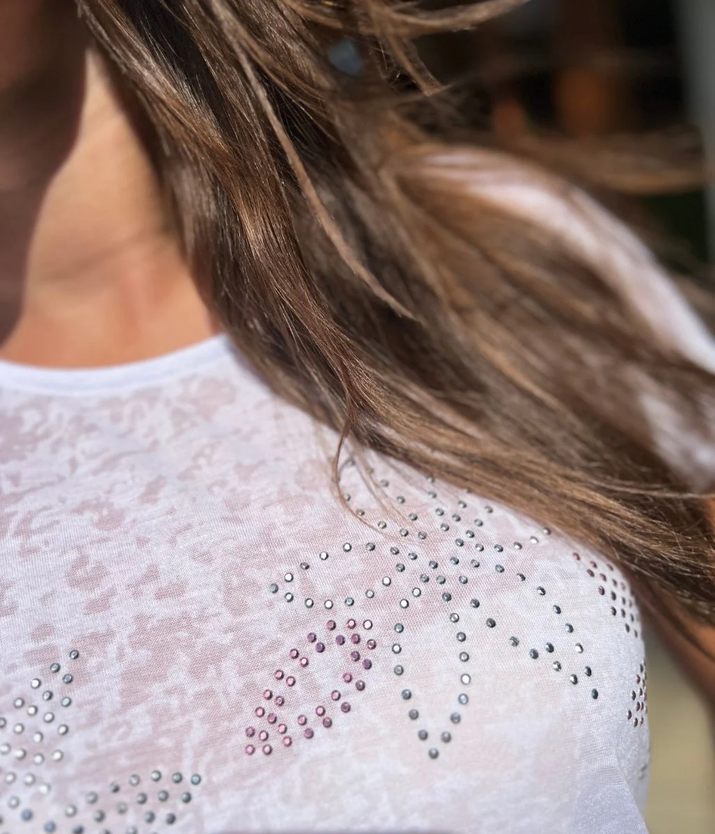 White Sequin Flower Burnout Top - Image 4