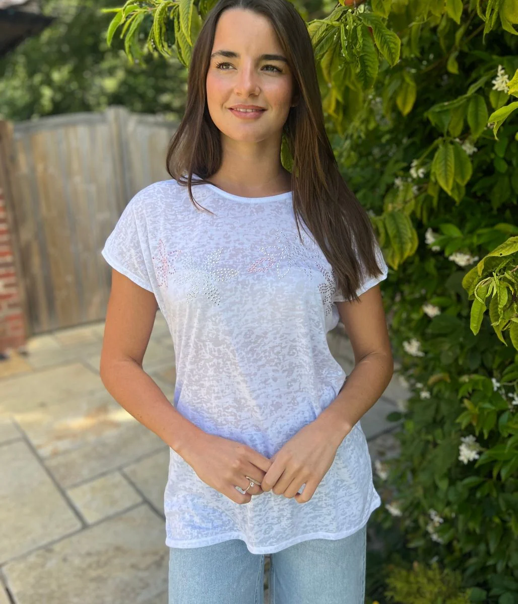 White Sequin Flower Burnout Top - Image 6