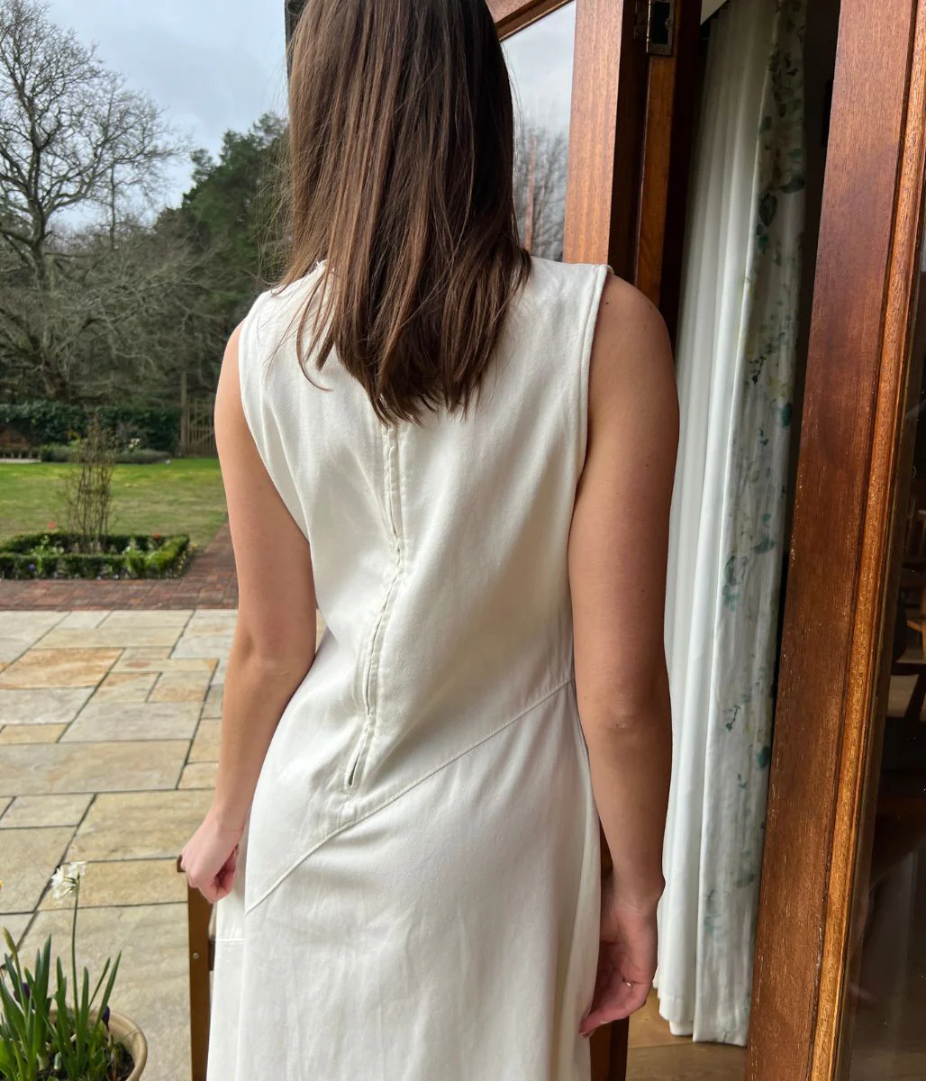 White Sleeveless Raw Hem Denim Dress - Image 6