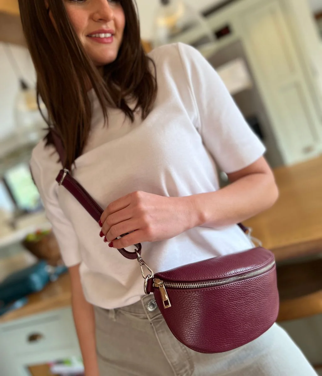 Wine Leather Sling Crossbody Bag - Image 4