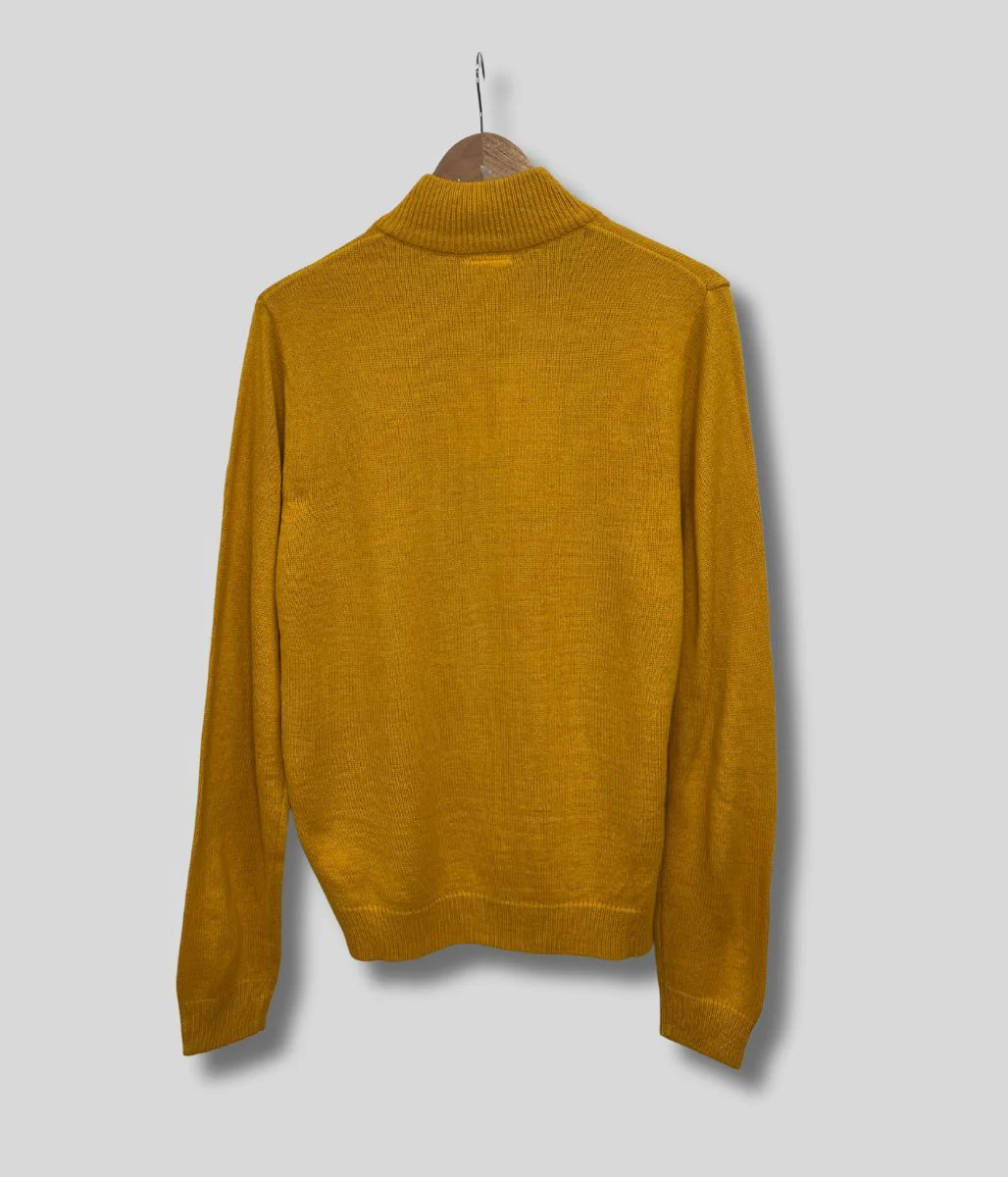 Yellow 1/4 Zip Wool Blend Knitted Jumper - Image 3